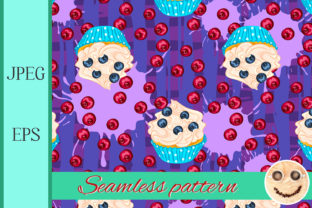 Cupcake with Blueberry on Purple Pattern