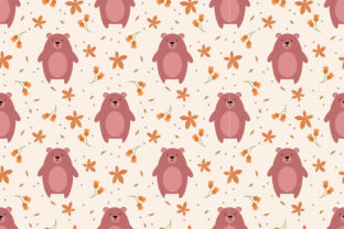 Cute Bear and Autumn Leaves Seamless Pattern